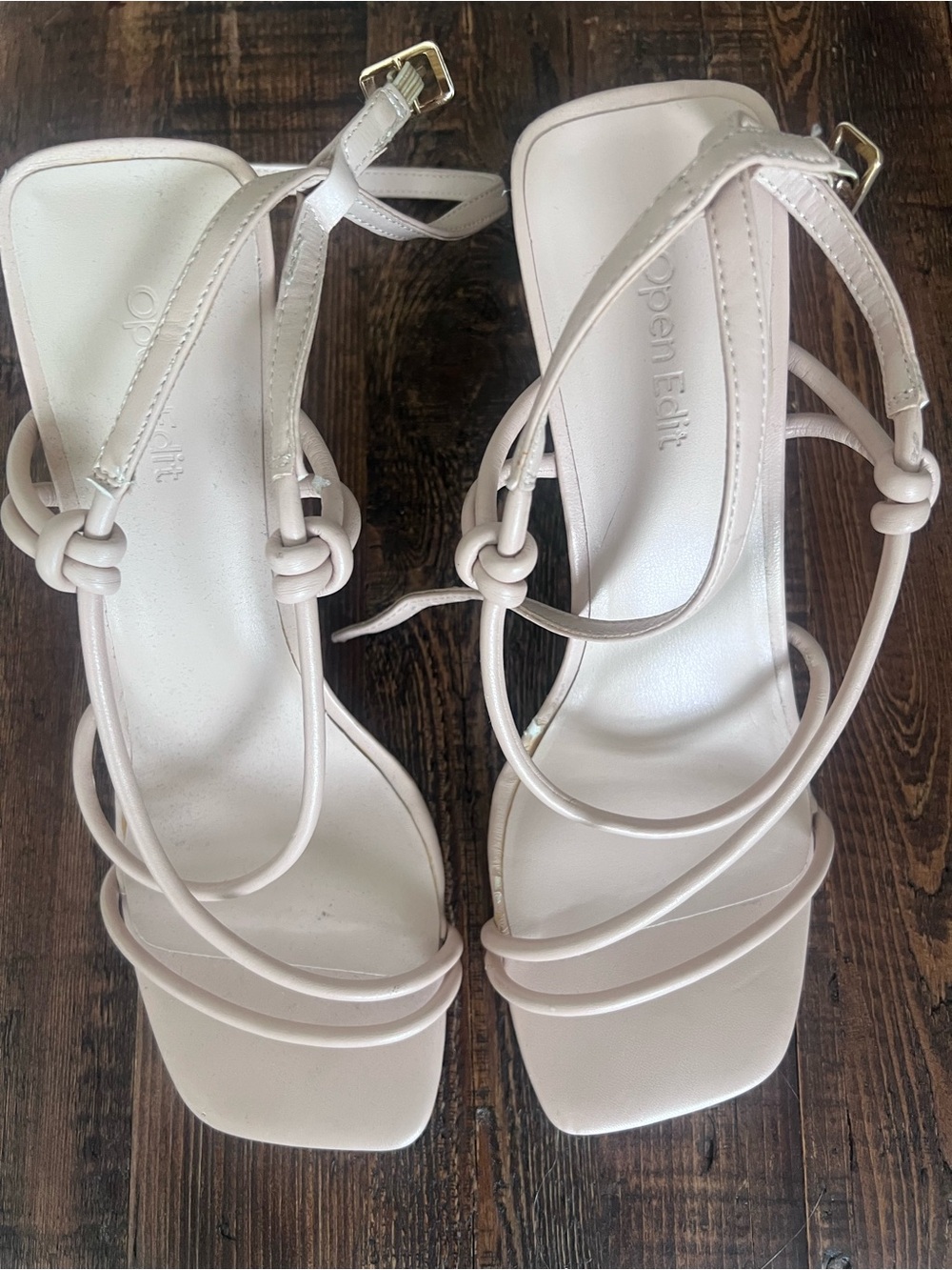 Open Edit Women's Cream Knotted Strap Heeled Sandals